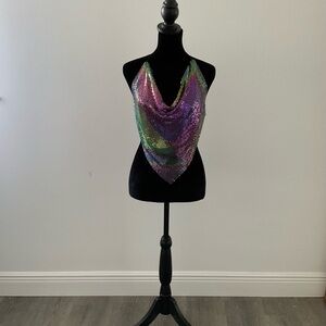 Multicolor Sequin Halter Top